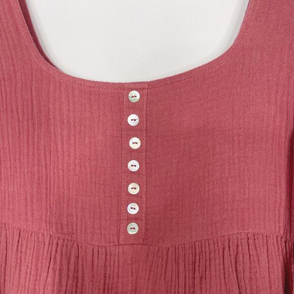 Urban Outfitters S Mauve Pink Gauze Button Front Tiered Ruffle Dress Square Neck - Picture 5 of 9